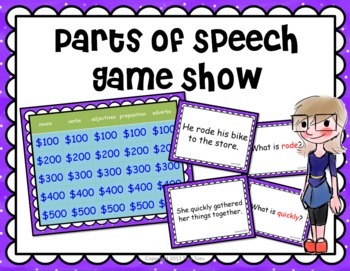 Preview of Parts of Speech Game Show :: noun verb adjective adverb preposition