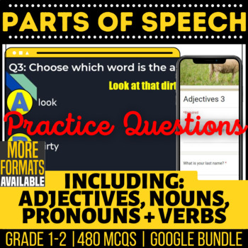 Preview of Parts of Speech Google Worksheets Forms Slides | Nouns Verbs Adjectives Pronouns
