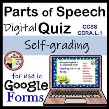 Preview of Parts of Speech Google Forms Quiz Digital Grammar Practice