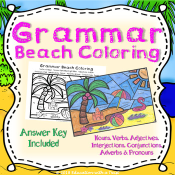 Preview of Parts of Speech Grammar Coloring Summer Beach