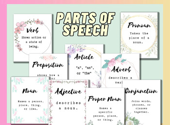 Preview of Parts of Speech: Grammar - Middle School / High School English Classroom Posters