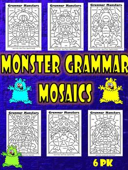 Preview of Parts of Speech-Grammar Monster Mosaics-Color By-Noun, Verb, Adj, Adverb