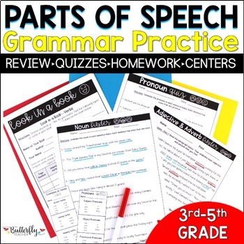 Preview of Parts of Speech Worksheets & Review Practice Assessment Grammar Packet +Digital