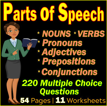 Preview of Parts of Speech High School English Grammar Worksheets. 9th-10th Grade Test Prep