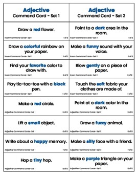 Preview of Parts of Speech Montessori Interactive Adjective Command Task Cards