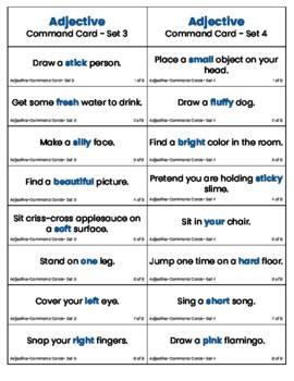 Parts of Speech Montessori Interactive Adjective Command Task Cards