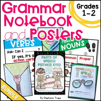 Preview of Grammar Interactive Notebook and Posters for First and Second Grade Bundle