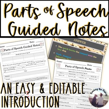 Preview of Parts of Speech Introduction Editable PowerPoint and Guided Notes Lesson