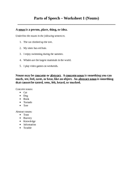 Preview of Parts of Speech Introductory Worksheets
