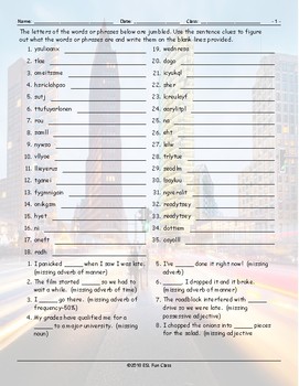 parts of speech jumbled words worksheet by english and spanish language ideas