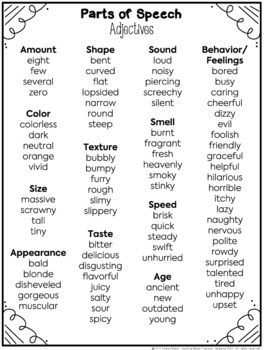 Parts of Speech Lists - Nouns, Adjectives, Verbs, Adverbs ...