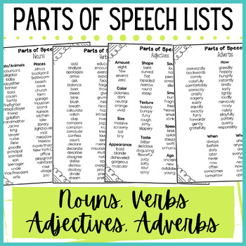 adjectives nouns verbs noun adjective adverb adverbs preposition