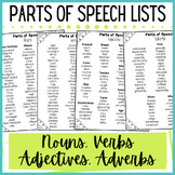 Parts of Speech Lists - Nouns, Adjectives, Verbs, Adverbs 