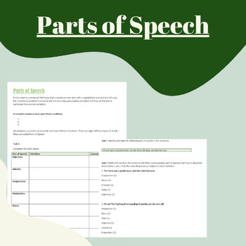 Preview of Parts of Speech - Literacy Worksheet (No Prep)