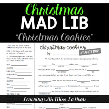 Preview of Parts of Speech Mad Libs - Christmas Cookies