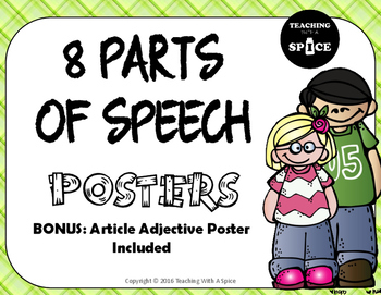 Preview of Parts of Speech Posters, Melonheadz Theme, Common Core, Back to School