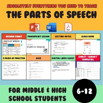 Preview of Parts of Speech Middle/High School ELAR | Lesson | Quiz | Activities | Games