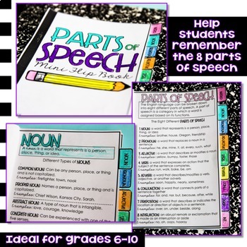 Parts of speech flip book, English Grammar, ESL EFL