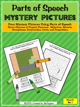 Preview of Parts of Speech Mystery Pictures | Color by Code | St Patrick's Day