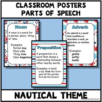 Preview of Parts of Speech Nautical Theme Anchor Charts Posters