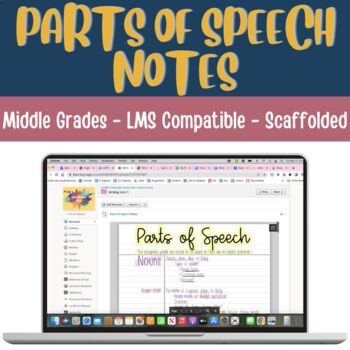 Preview of Parts of Speech Notes - Middle Grades - fill in the blank AND prefilled -