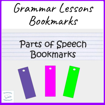 Preview of Parts of Speech Noun Verb Adjective Conjunction Book Marks Bookmarks Writing