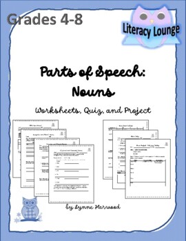 Preview of Parts of Speech:  Nouns (Worksheets, Quiz, and Project)