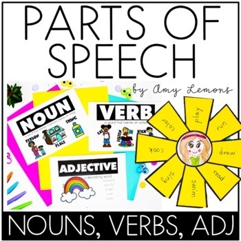 Preview of Parts of Speech Activities, Worksheets, and Posters for Nouns, Verbs, Adjectives