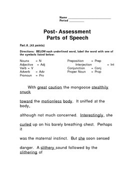 Preview of Parts of Speech, Post-Assessment