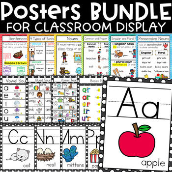 Preview of Parts of Speech Posters, Alphabet Chart, Sound Wall Phonics Posters BUNDLE