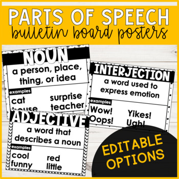 Preview of Parts of Speech Posters - Black & White, Simple Design