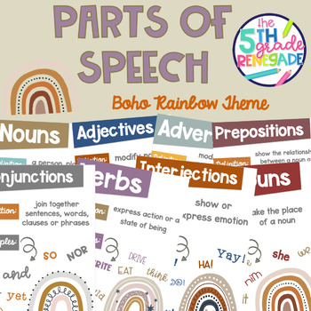 Preview of Parts of Speech Posters ~Boho Rainbow Theme~ Neutral colors 