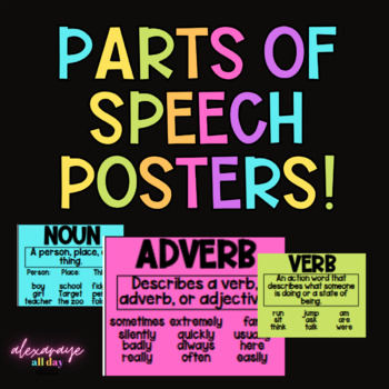 Preview of Parts of Speech Posters | Color, Black and White Options