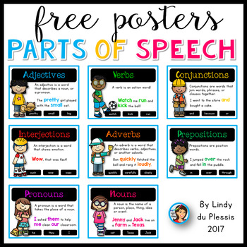 Parts Of Speech Posters Free For 1st 2nd And 3rd Grade By Lindy Du Plessis