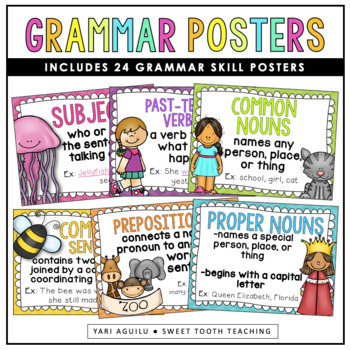 Preview of Parts of Speech Posters | Grammar Bulletin Board | Colorful Grammar Wall