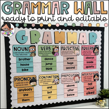 Preview of Parts of Speech Posters | Grammar Wall Bulletin Board Kit | Boho Neutrals