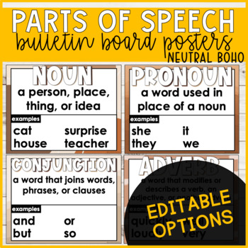 Preview of Parts of Speech Posters - Neutral Boho
