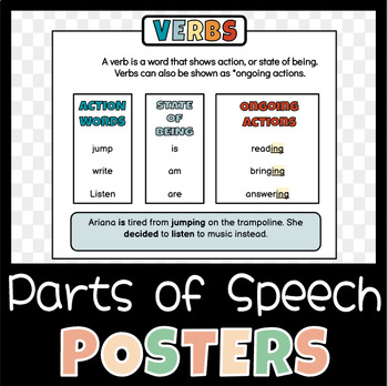 Preview of Parts of Speech Posters | Parts of Speech | P.O.S. | Verbs |Grammar Posters