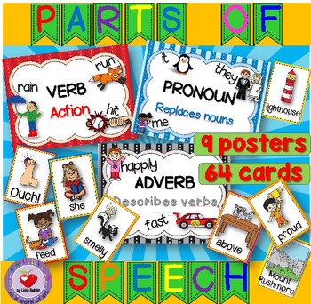 Preview of Parts of Speech Posters and Cards Set