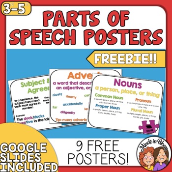 Preview of Parts of Speech Posters and Grammar Anchor Charts Freebie