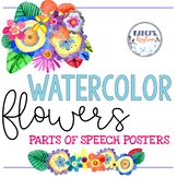 Parts of Speech Posters with Blue Watercolor Decor Flowers