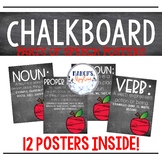 Parts of Speech Posters with Chalkboard Theme and Red Apple