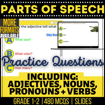 Preview of Parts of Speech Google Slides | Nouns Verbs Adjectives Pronouns | Grade K 1 2