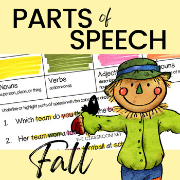 Preview of Parts of Speech Practice Activity or Center for Halloween, Thanksgiving, & Fall