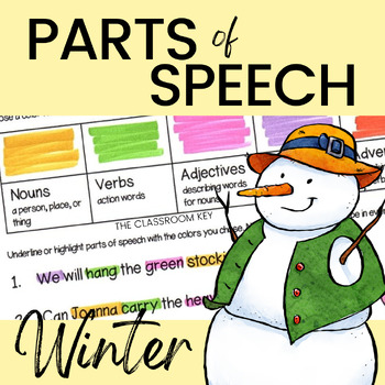 Preview of Parts of Speech Practice Activity or Center for Winter and Christmas
