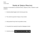 Parts of Speech Practice Worksheet and Answer Key