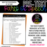 Parts of Speech Pre-Test Middle School