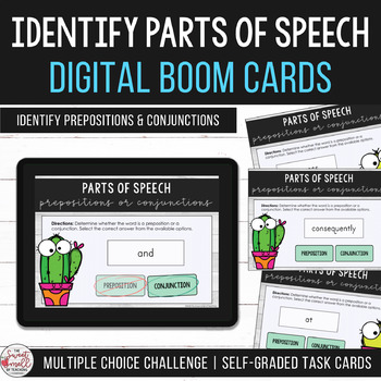 Preview of Parts of Speech Prepositions & Conjunctions Distance Learning Digital Boom Cards