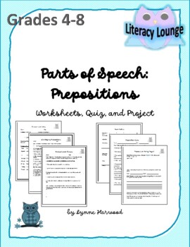 Preview of Parts of Speech:  Prepositions (Worksheets, Quiz, and Project)