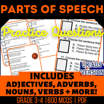Preview of Parts of Speech Printables: Incl Nouns Verbs Adjectives Pronouns UK/AUS English